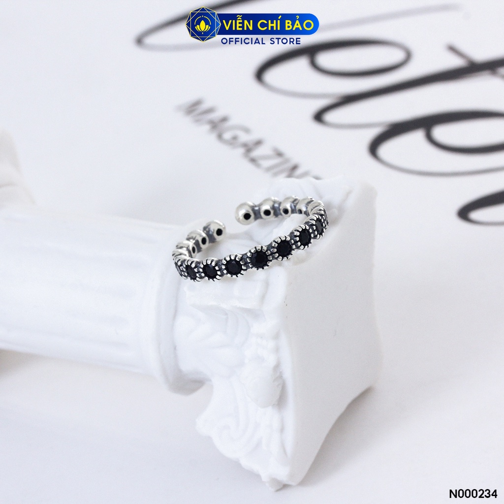 Nhẫn bạc nữ đính đá đen chất liệu bạc 925 thời trang phụ kiện trang sức nữ Viễn Chí Bảo N000234