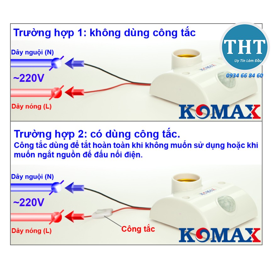 Đuôi đèn cảm ứng hồng ngoại Komax KM S15