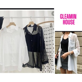 Áo sơ mi voan mỏng, mặc bên ngoài váy - áo 2 dây đều rất xinh, 2 màu trắng đen