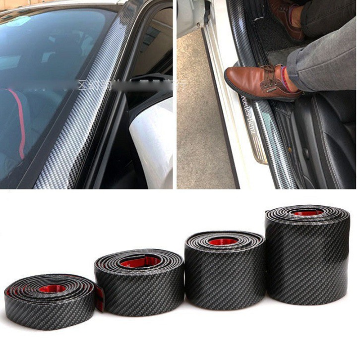 Nẹp cao su vân cacbon ốp dán trang trí và chống va đập trầy xước ô tô cuộn 2,5 mét