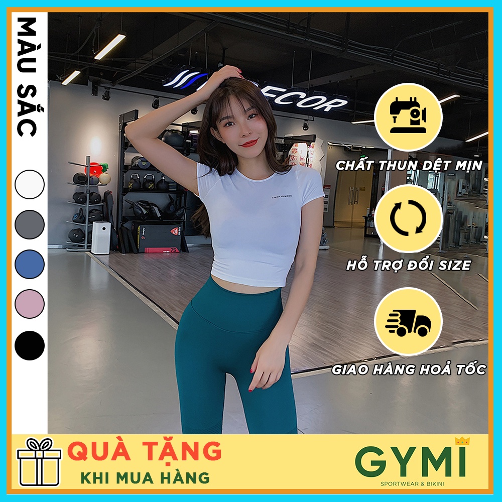 Áo tập gym nữ croptop ngắn tay GYMI AC11 chất thun mịn ôm body tập yoga thể thao chất co giãn