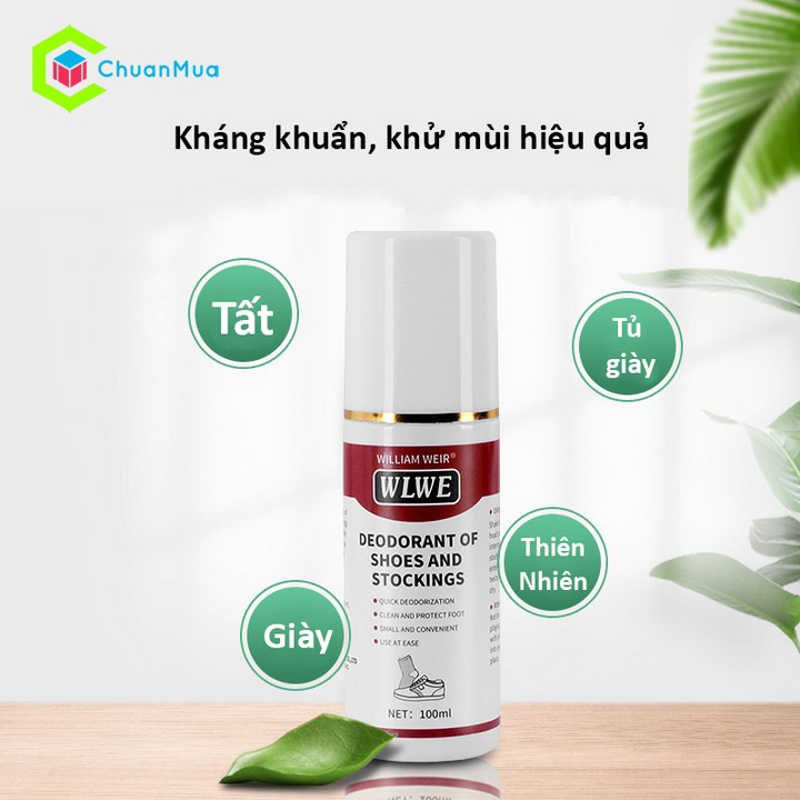 Xịt Khử Mùi Giày Dép Mùi Dịu Nhẹ Chai 100ml ( Khử Mùi Giày Thể Thao, Giày Da, Dép Đi Trong Nhà,...)