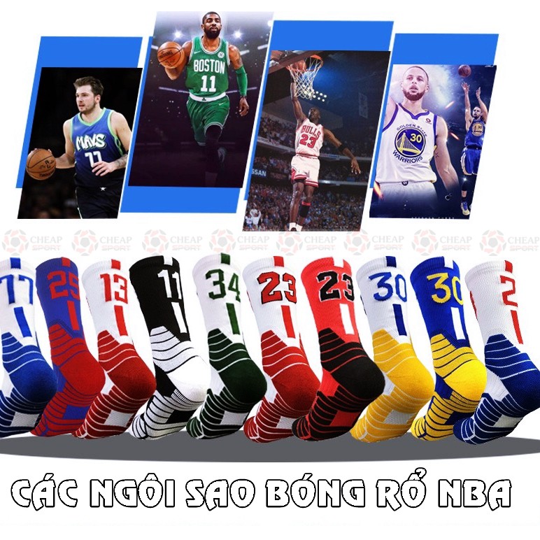 Tất Bóng Rổ 2.0 Cao Cấp, Vớ NBA Chuyên Dụng Chống Trơn Trượt In Số Cầu Thủ Kobe Curry Jordan King James Irving Giannis