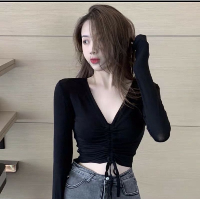 ÁO TAY DÀI RÚT NGỰC CROPTOP