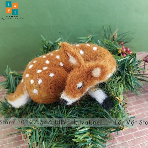 Bé Hươu Sao Ngủ Quên Làm Từ Len Chọc, có 2 kích thước kèm video hướng dẫn cách làm, DIY NEEDLE FELT SLEEPING FAWN