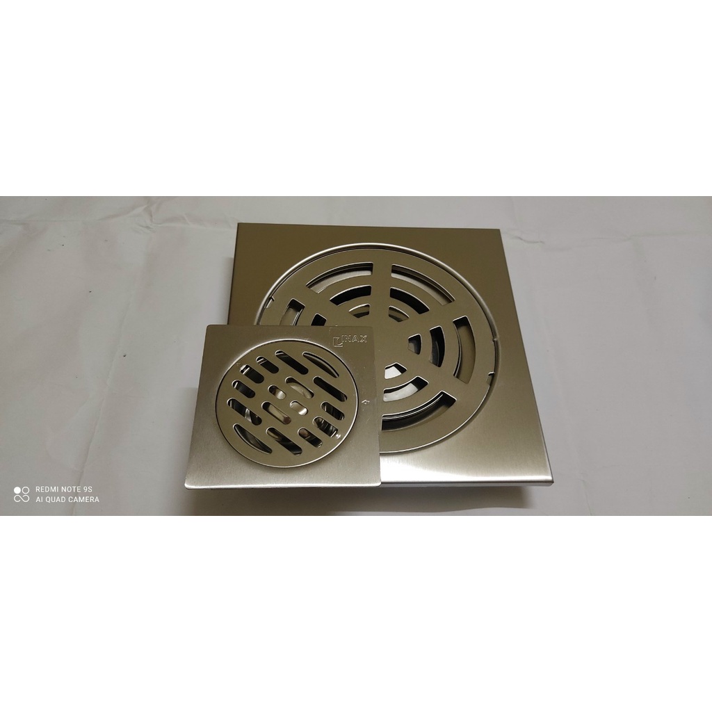 Phễu thu sàn, ga thoát nước inox cỡ đại dùng cho ống phi 125, phi 140, 160. Mặt ga 20 cm x 20 cm.