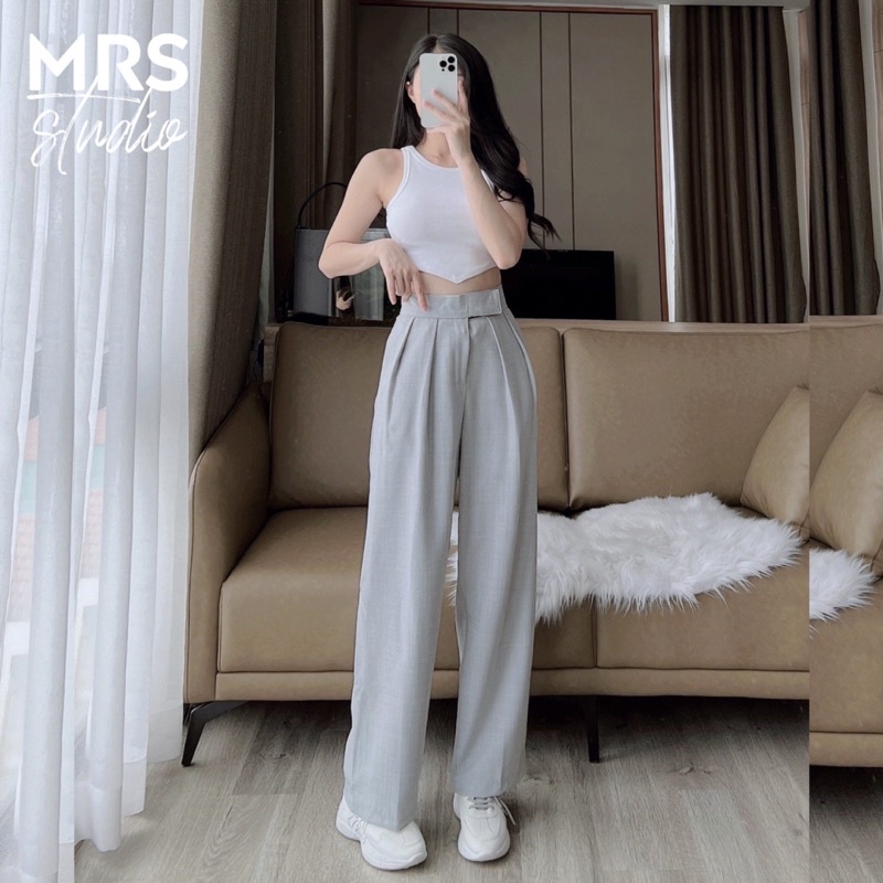 Quần tây ống rộng nữ cạp dán vải xước lưng chun MRQ005GX