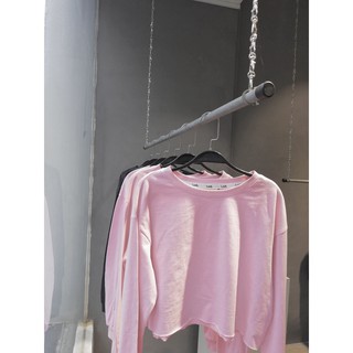 Áo croptop tay dài trơn basic đen hồng Kyubi LND