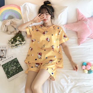 Bộ ngủ nữ Bộ ngủ lụa pijama cộc lụa satin xinh