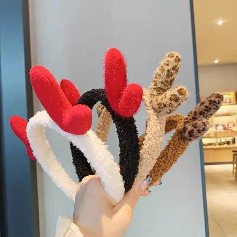 Băng đô sừng hươu, cài tóc trái tim siêu dễ thương cute một me chất liệu nhung mềm, co giãn tốt