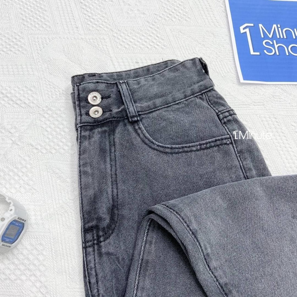 Quần jean baggy nữ trơn Basic cạp cao phong cách ulzzang (Size Đại, Bigsize) - Quần bò baggy lưng cao trơn 1Minute QJ018