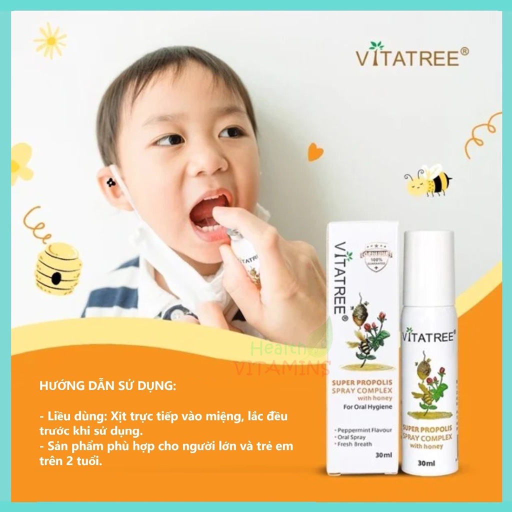 Xịt keo ong Vitatree super propolis 30ml Úc
