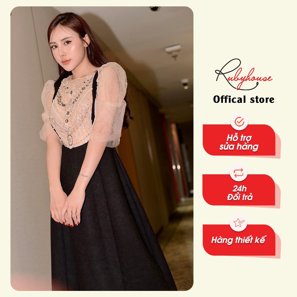 Váy Tay Lỡ Dáng Suông RUBY HOUSE - Thiết Kế Đính Đá Sang Trọng, Phối Màu Tinh Thế, Chất Line Dày Dặn 3000