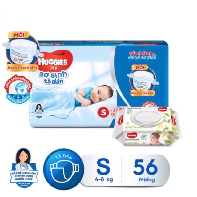 (tặng khăn ướt) Bỉm dán sơ sinh huggies S56