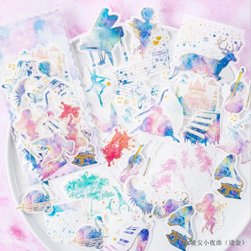 Bộ 60 Miếng Dán Trang Trí Sổ Tay/Nhật Ký Hình Tuần Lộc/Hành Tinh/Hành Tinh Màu Nước