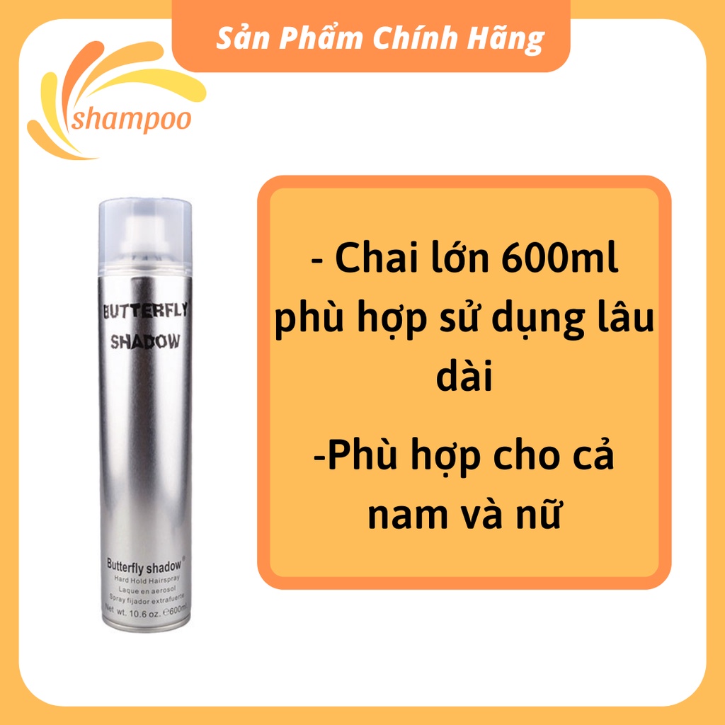 Gôm xịt tóc nam Butterfly Shadow 150ml 320ml 600ml tạo kiểu giữ nếp siêu cứng hàng cao cấp