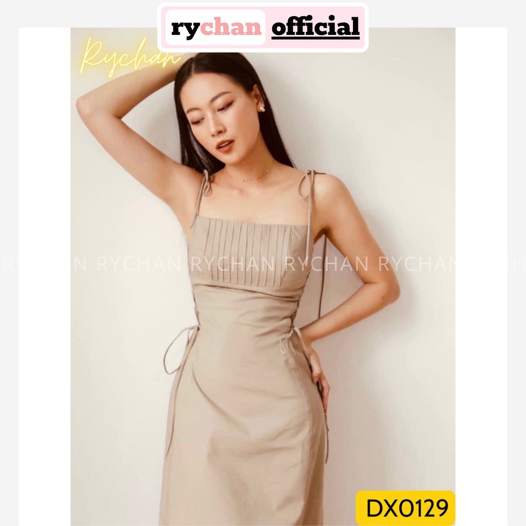 Đầm Xoè Nude 2 Dây Nơ Vai Đan Eo Mắc Cáo Quyến Rũ - DX0129
