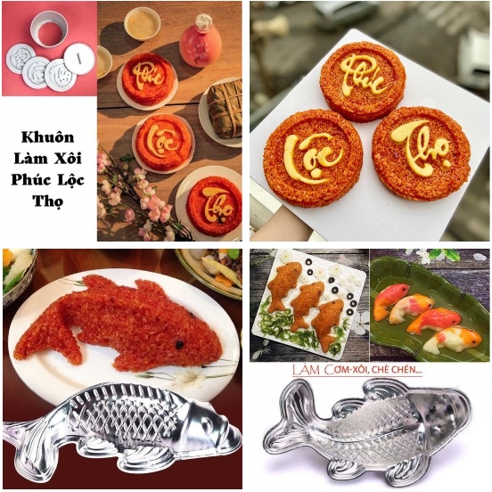 KHUÔN LÀM XÔI, BÁNH INOX HÌNH CÁ CHÉP NHỎ, LỚN - CHỮ PHÚC LỘC THỌ [SALE]