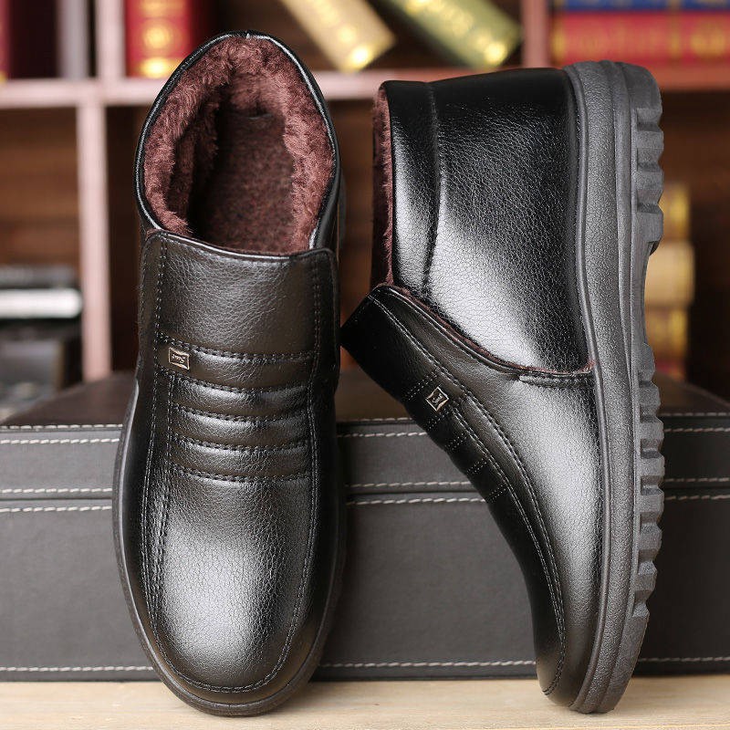 Giày Thể Thao Da Cổ Cao Lót Bông Giữ Ấm Mùa Đông 2020 Cho Nam Trung Niên