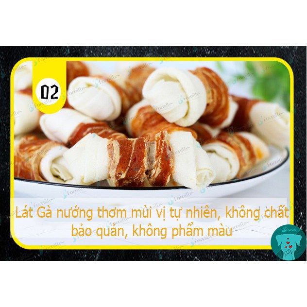[GÀ NƯỚNG]Snack Sạch Răng Chó JFamille, Lát Gà Bông Tuyết Nướng Cuộn Xương Da Bò, Bổ Sung Canxi. Gói 100gr-JF84