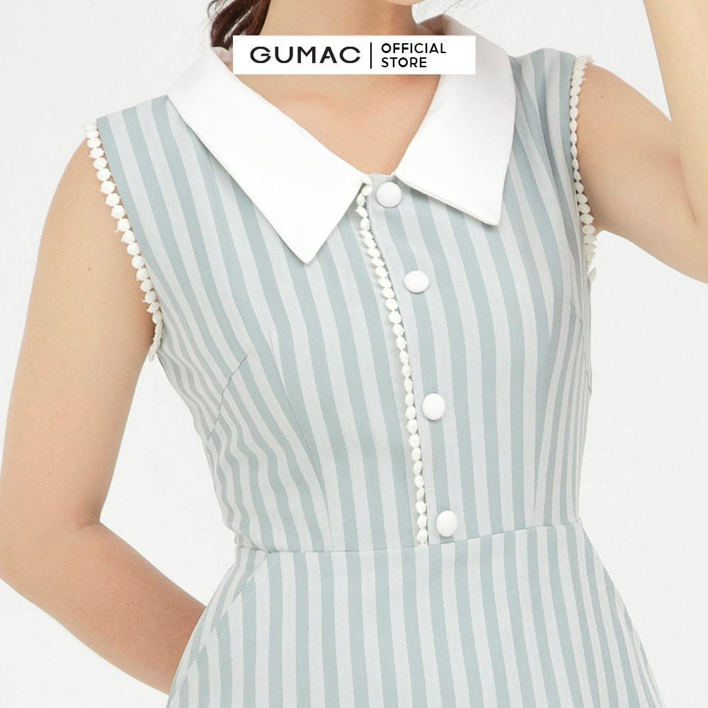 [Mã MABR07062 giảm 8% tối đa 50K đơn từ 249K] Đầm xòe nữ phối nút sát nách GUMAC ôm body màu xanh DB5115 | BigBuy360 - bigbuy360.vn