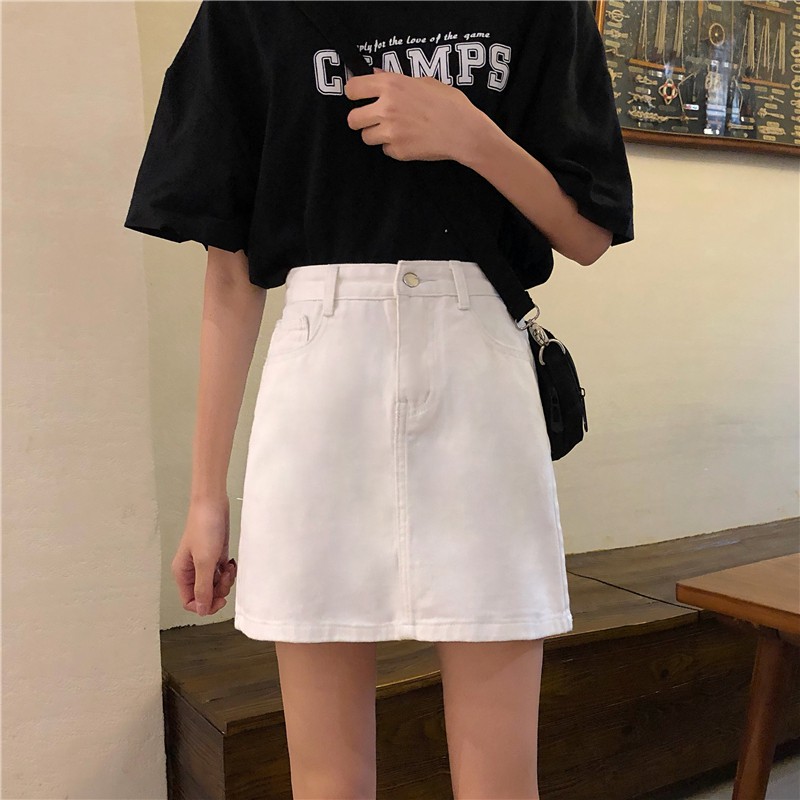Xiaozhainv Chân váy denim phong cách Hàn Quốc