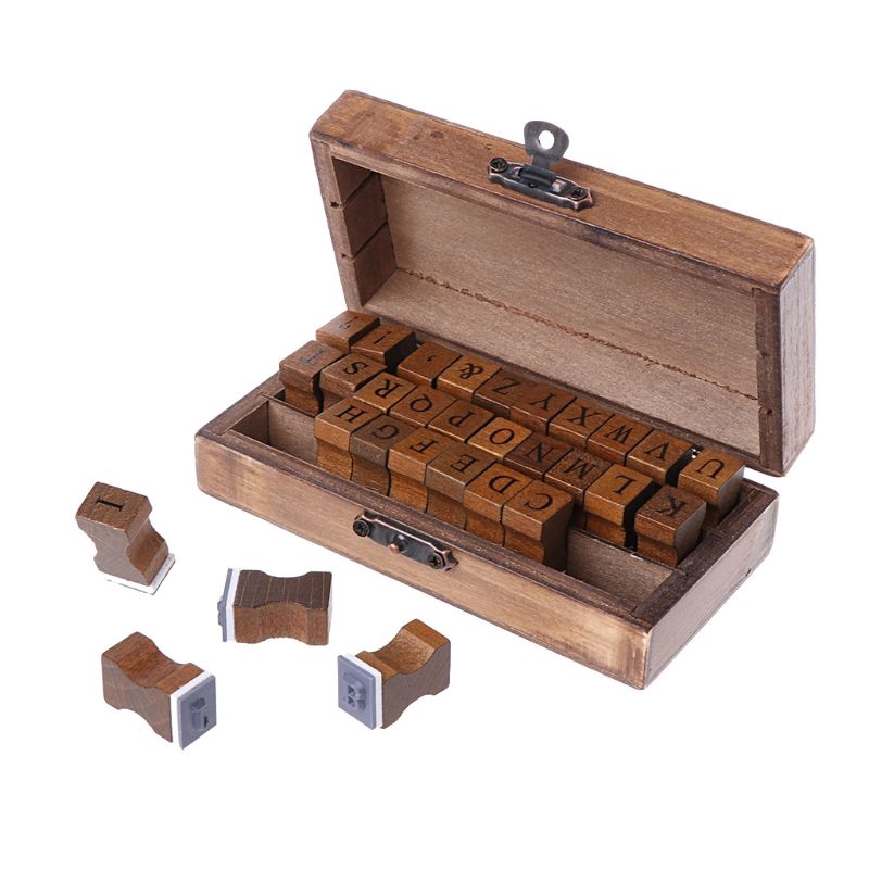 love*A-Z 30pcs Retro Alphabet Letter Uppercase Lowercase Wooden Rubber Stamp Set Craft DIY