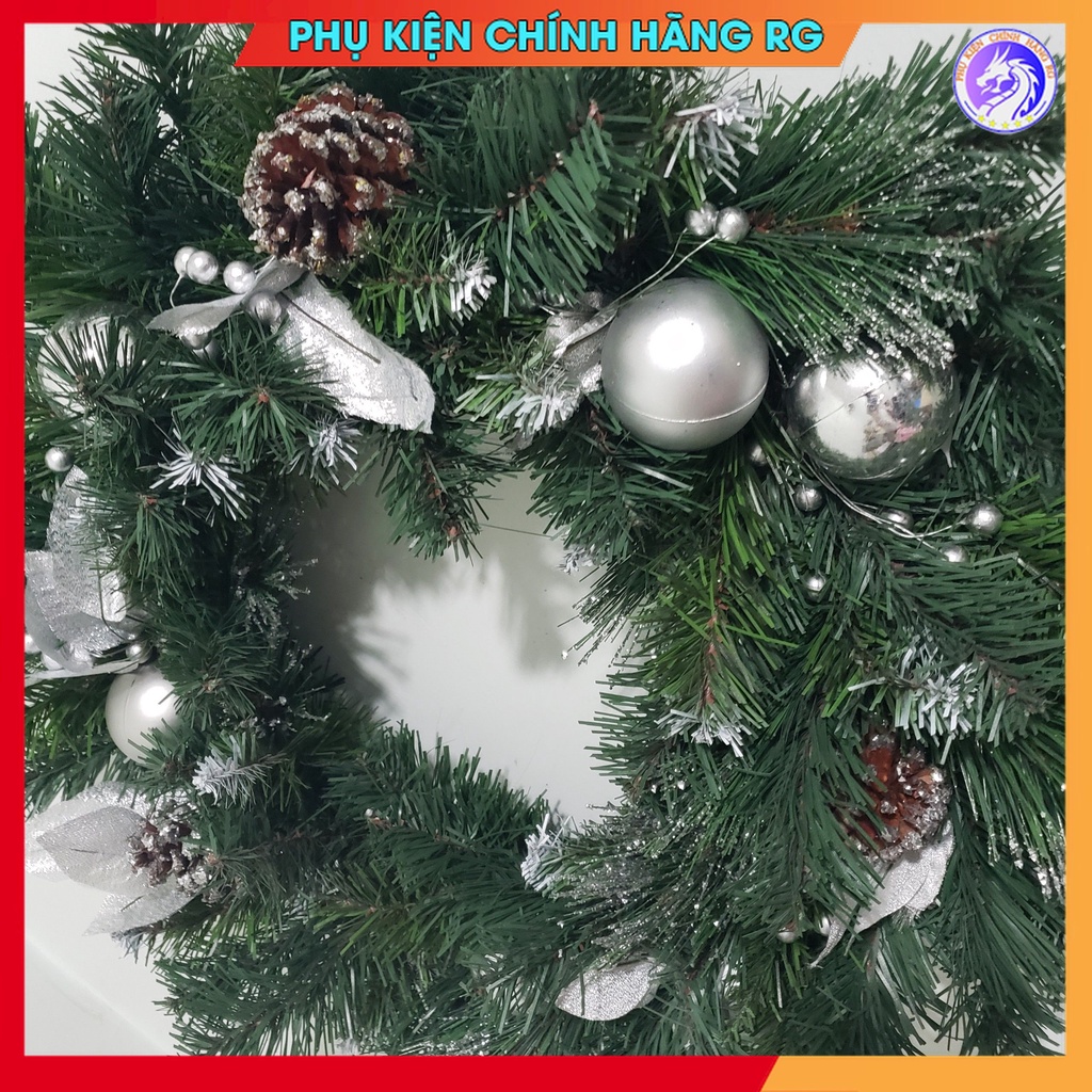 Vòng treo cửa giáng sinh vòng nguyệt quế trang trí noel giá rẻ đẹp lung linh màu xanh bạc