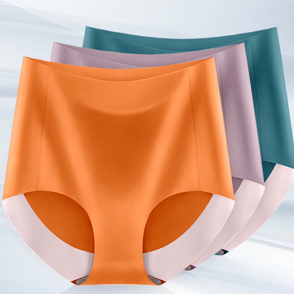Quần Lót Lụa Lạnh Không Đường May Lưng Cao Màu Sắc Trơn Thoáng Khí Kháng Khuẩn Cho Nữ