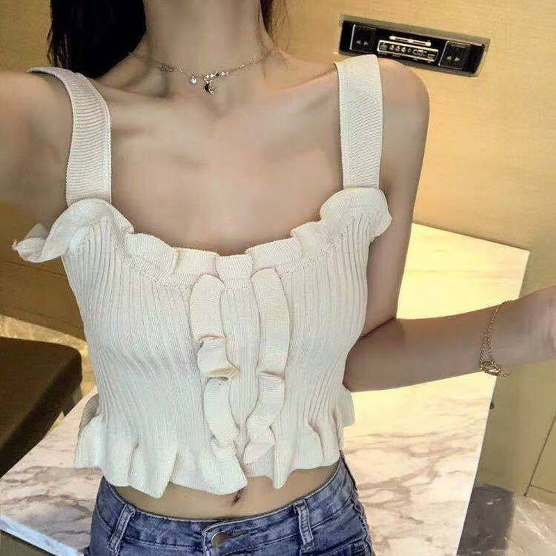 Korean style short knitted all-match sleeveless bottoming camisole，cheap borong of Koreanfashion women's clothing readystock 210521