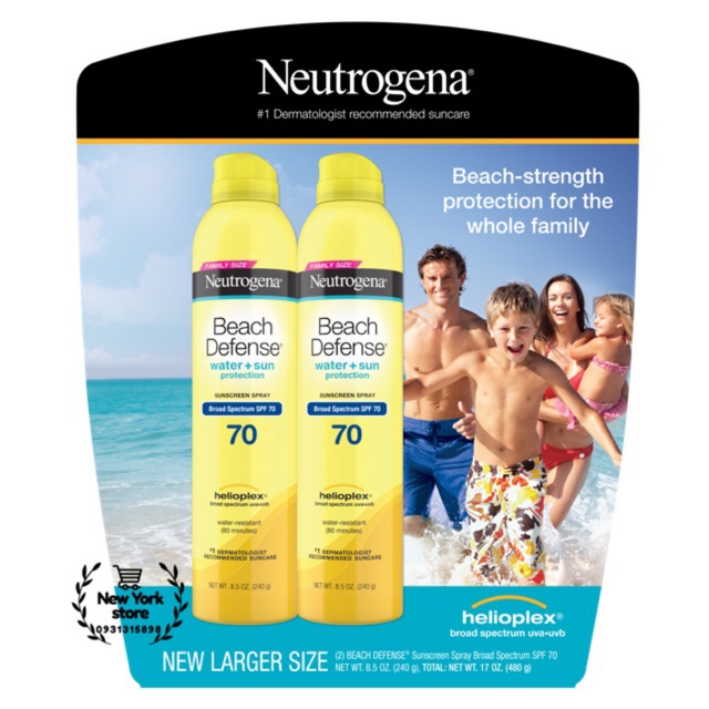 (Kèm bill USA) 1 chai Xịt chống nắng Neutrogena SPF 70 Beach Defense 240g Family Size, date 2022
