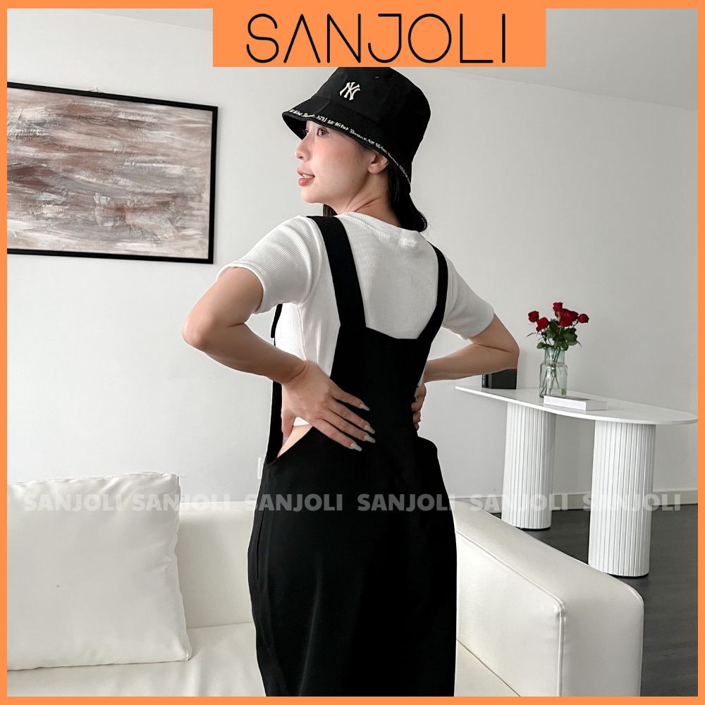 Yếm Quần Nữ SANJOLI Quần Ống Rộng Dáng Suông Dài Đứng Kiểu Rộng Nách Có Túi Trước Phong Cách Thể Thao Hàn Quốc QD006