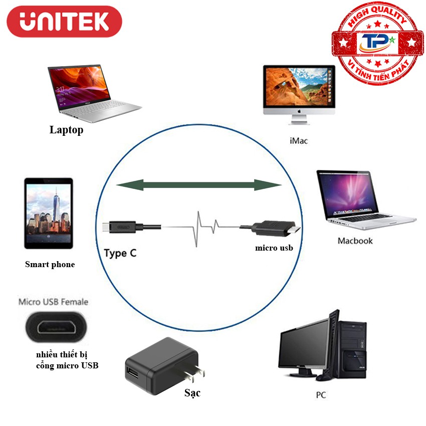 Cáp chuyển USB 3.1 USB Type-C sang Micro USB Unitek Y-C473BK ( USB-C to Micro USB )