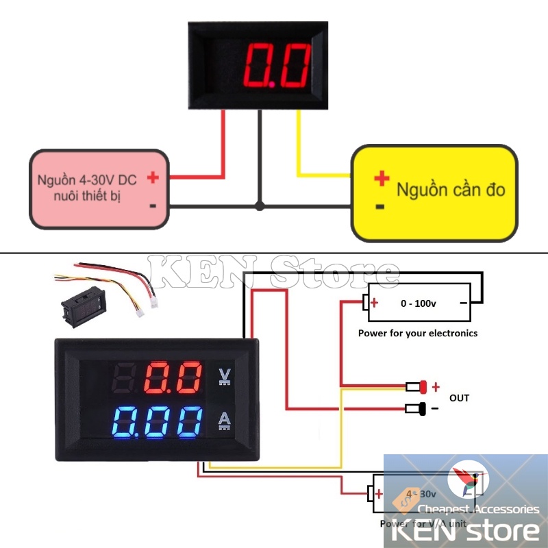 Đồng hồ đo Vol và Ampe, báo vol dành cho xe máy, ô tô, đo dòng điện