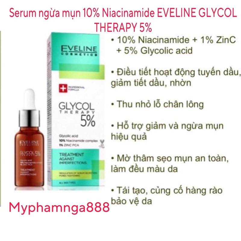 Serum ngừa mụn 10% Niacinamide EVELINE GLYCOL THERAPY 5%