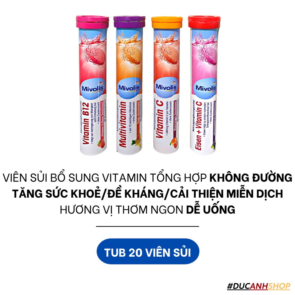 C sủi Đức bổ sung vitamin KHÔNG ĐƯỜNG Mivolis Multivitamin 20viên #MadeinGermany