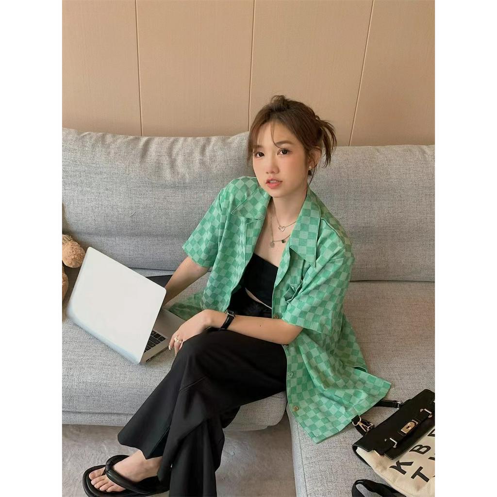 「 WELOVE1 」Áo Sơ Mi Ngắn Tay Họa Tiết Kẻ Ô Nhiều Màu Sắc Thời Trang Dành Cho Nữ