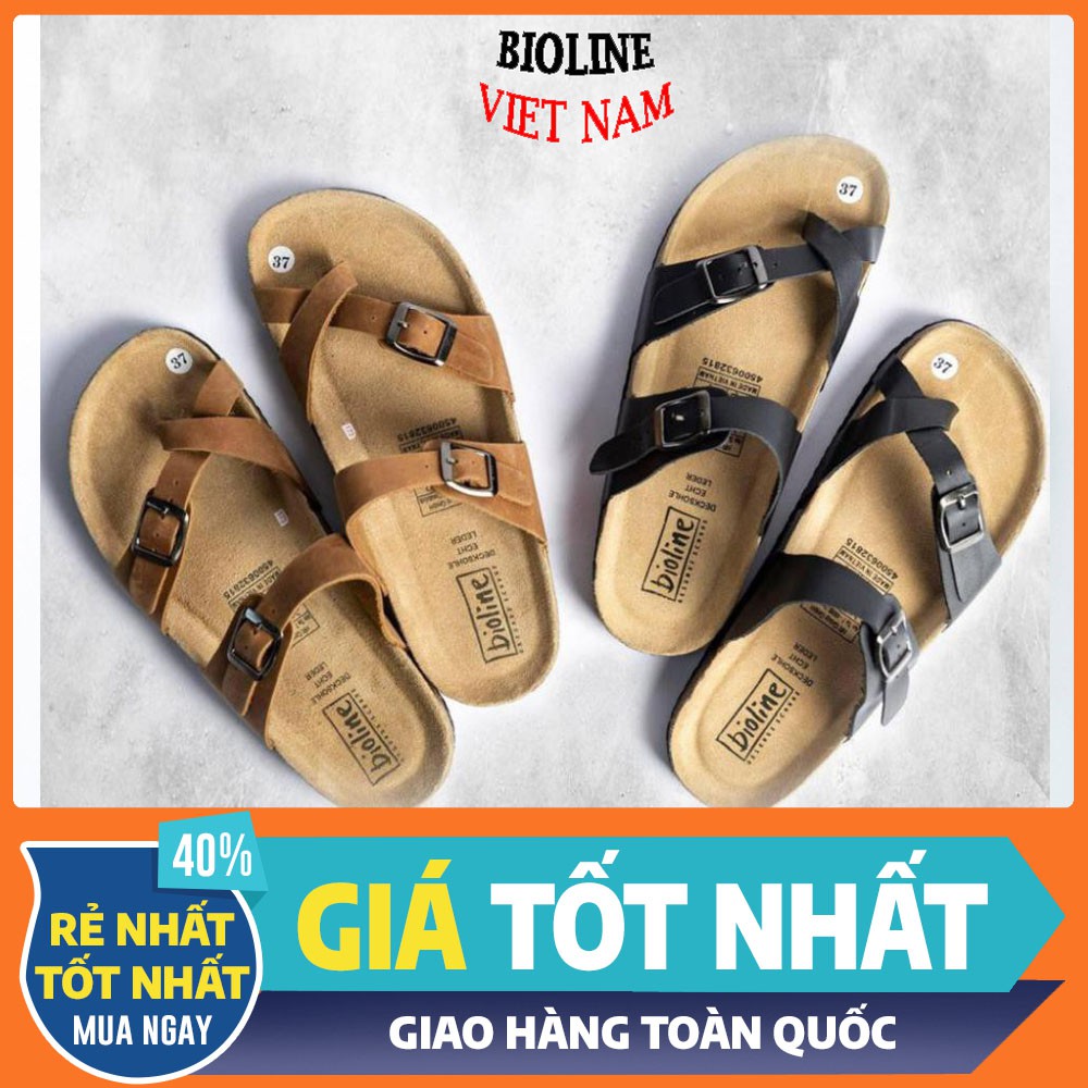 [DA BÒ THẬT] D06-Dép da bò xỏ ngón, quai chéo Birken Bioline Unisex (Đế trấu) – BIOLINE Store