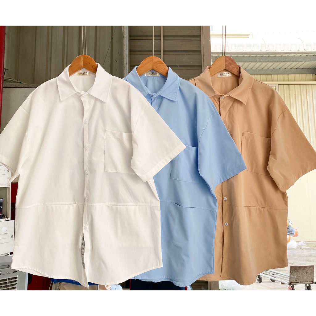 Áo Sơ Mi Túi Brand Design A067  cổ bẻ tay ngắn - dáng rộng Unisex