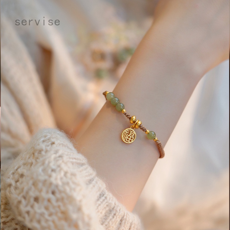 Vòng Tay Chuỗi Hạt Đá Ngọc Bích 6mm Phong Cách Cổ Điển Cho Nữ