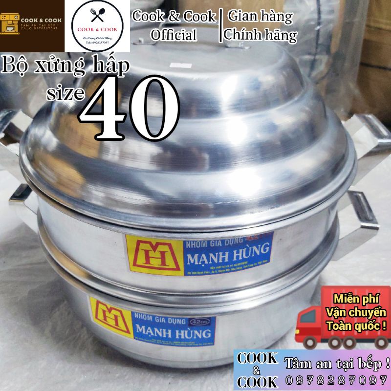 [CHÍNH HÃNG] Bộ xửng hấp size 40 Nhôm Mạnh Hùng chuyên Hấp bánh bao, hải sản, rau củ, hấp đồ xôi