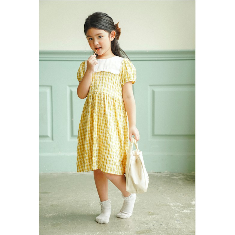 Đầm bé gái thiết kế - Odysee Dress - Gingham Vàng