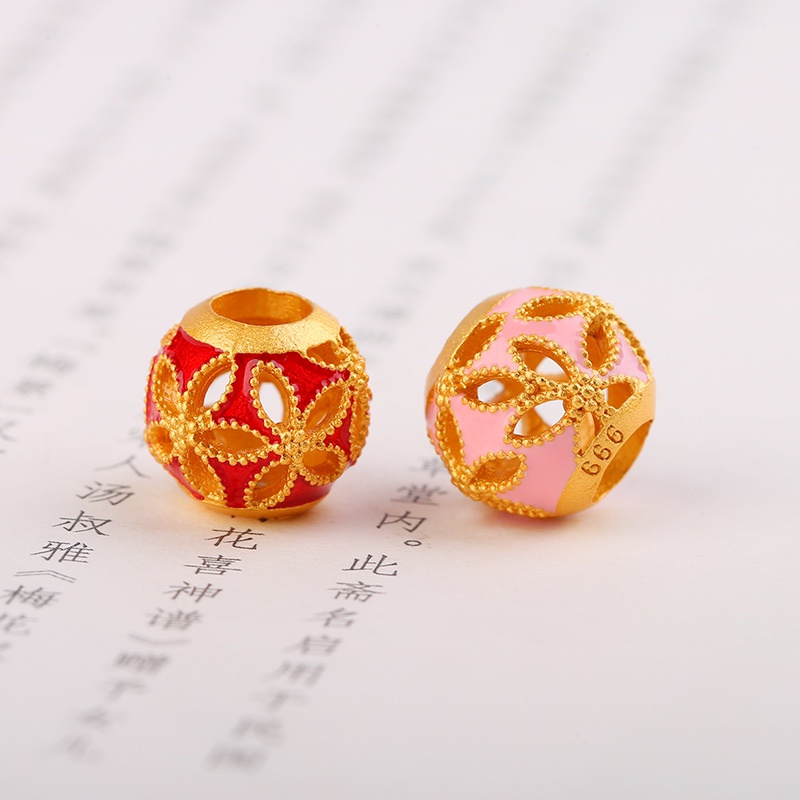 [Hàng Có Sẵn Giao Hàng Ngay Lập Tức] Hạt Cườm Hình Hoa Đào Màu Sắc Tráng Men Thủ Công Không Gây Dị Ứng