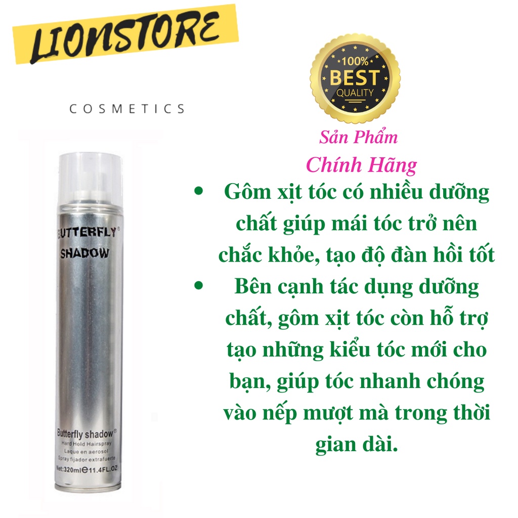 Gôm xịt tóc nam siêu cứng tạo kiểu butterfly 320ml giữ nếp tóc bồng đẹp l2