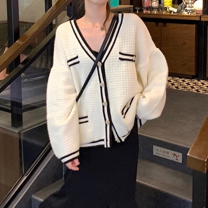 Xiaozhainv Áo khoác cardigan dệt kim dáng rộng tay dài phong cách Hàn Quốc thời trang cho nữ