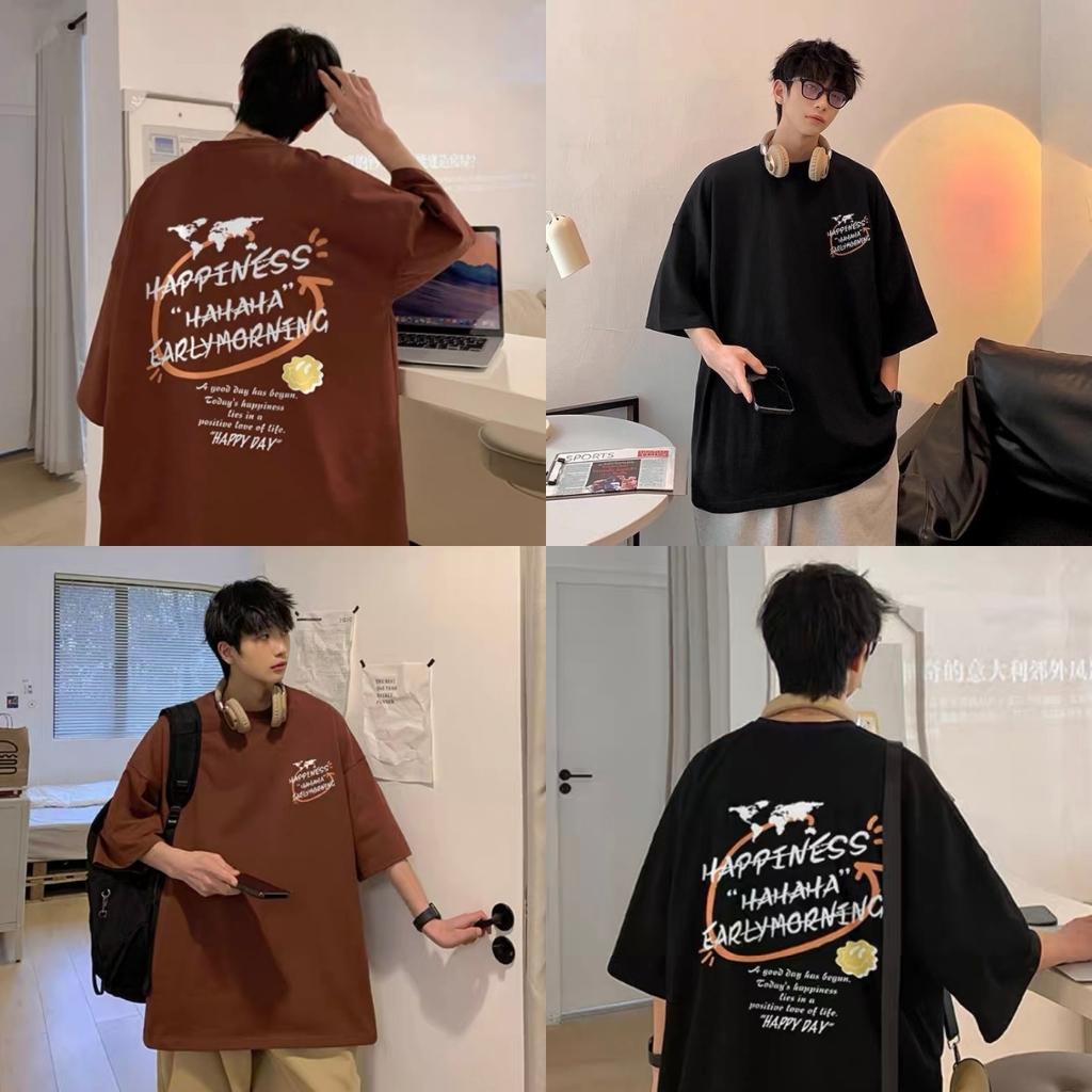 Áo phông tay lỡ HAPPIESS nam nữ unisex form rộng - áo thun cổ tròn vải tici co giãn không nhăn thoáng mát GIDI