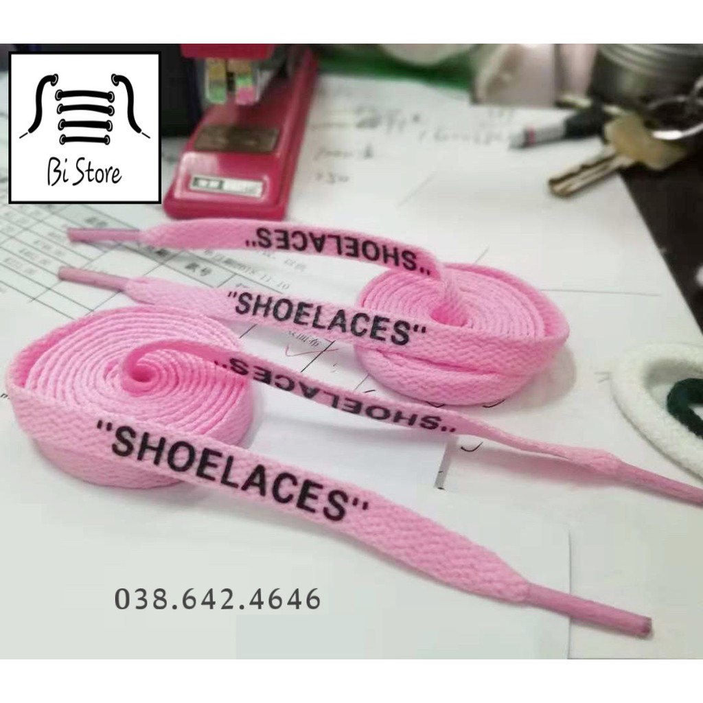 Dây giày dẹt Off White có chữ SHOELACES ở đuôi (có clip + ảnh chụp thật)