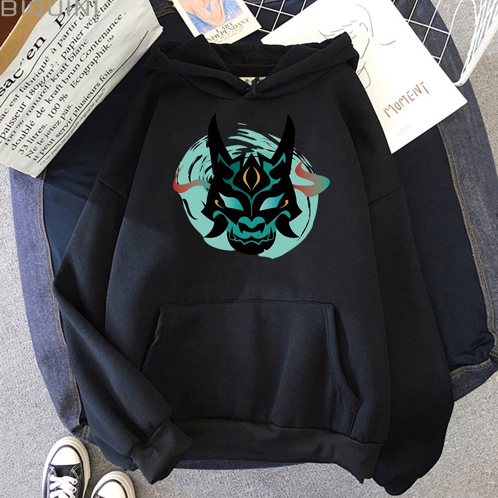 Genshin Va Chạm Xiao Khẩu Trang Áo Hoodie Tay Dài In Họa Tiết Graffiti Đường Phố Hip Hop Unisex Kpop
