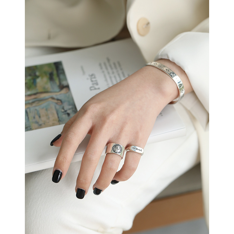 【BS】✨S925 Sterling Silver Ring Vintage Letter Ring Joint Tail Ring