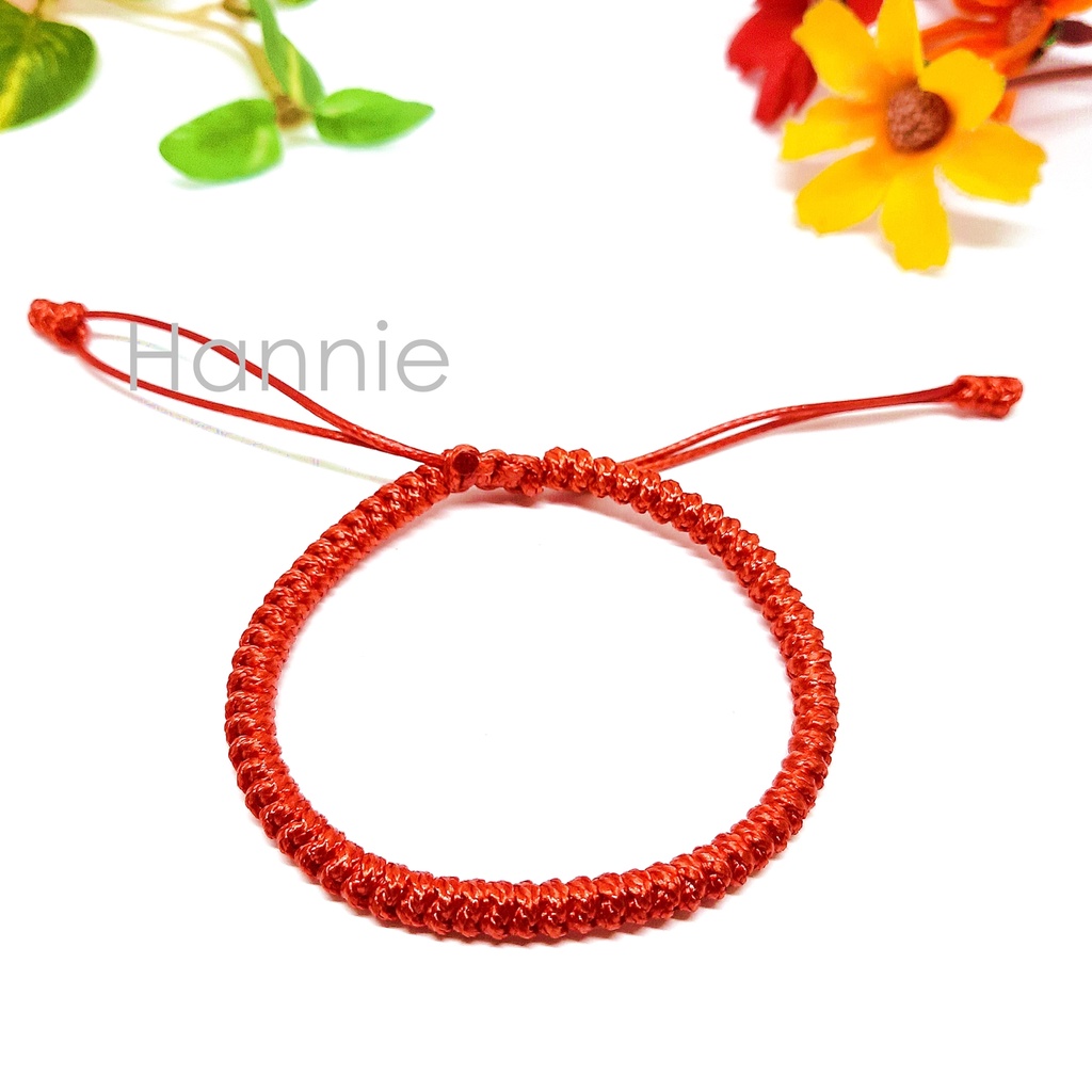 Vòng tay dây sáp màu đỏ dây rút đeo tay nam nữ handmade đơn giản